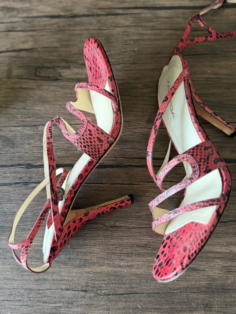 Via Spiga Pink Snake-Print Strappy Heeled Sandals - Picture 6 of 7